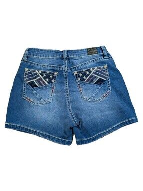 Love Indigo Denim Jean Shorts American Flag Pocket Stretch Women's Size 8